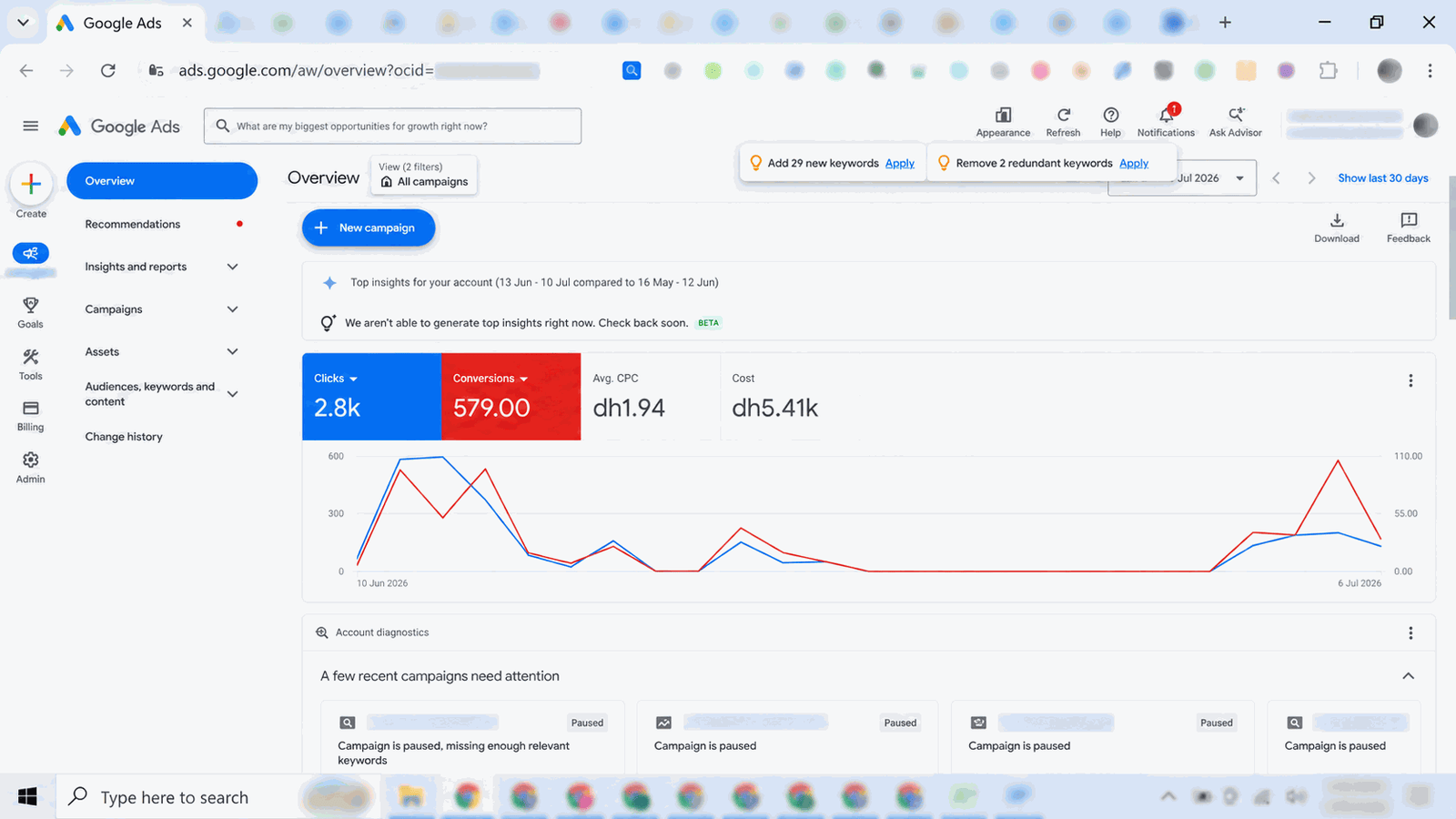 Anonymised Google Ads campaign performance screenshot 4