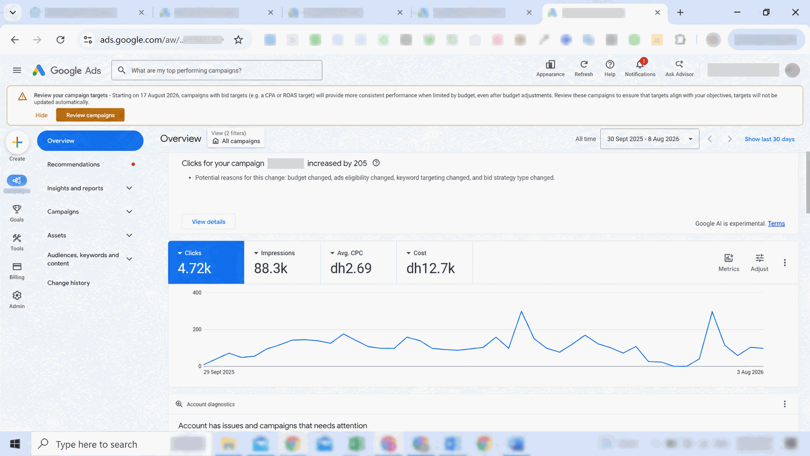 Anonymised Google Ads campaign performance screenshot 5
