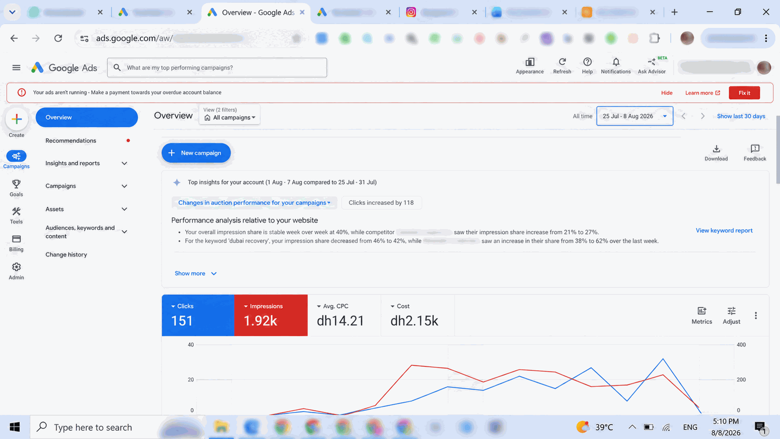 Anonymised Google Ads campaign performance screenshot 3