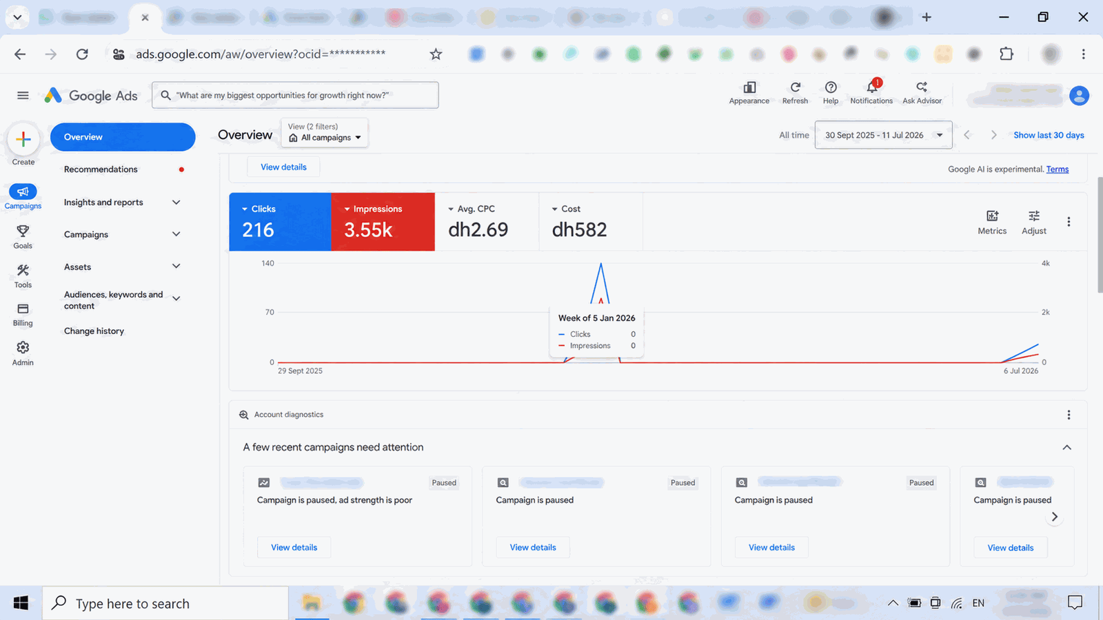 Anonymised Google Ads campaign performance screenshot 7