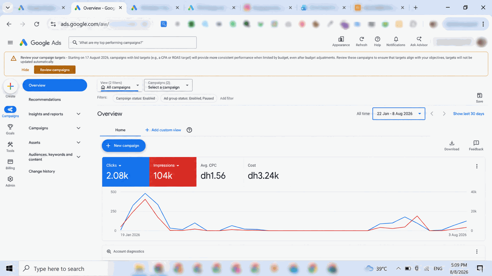 Anonymised Google Ads campaign performance screenshot 9