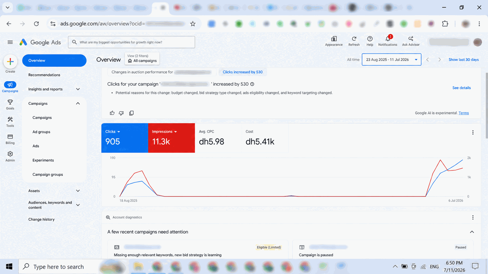 Anonymised Google Ads campaign performance screenshot 10