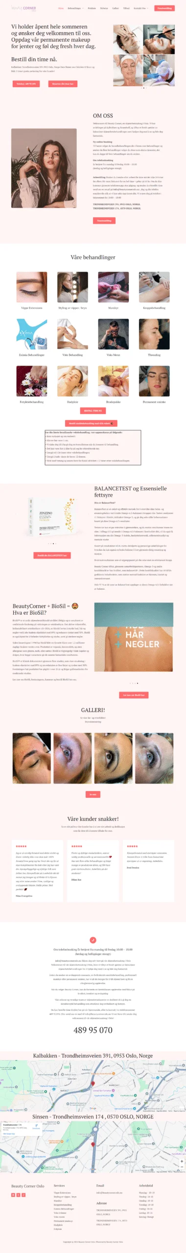 BeautyCorner Oslo website designed and developed by RevRise